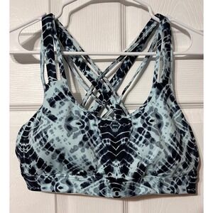 Victoria Sport Strappy Back Tie Dye Shibori Padded Sports Bra Blue Black XL